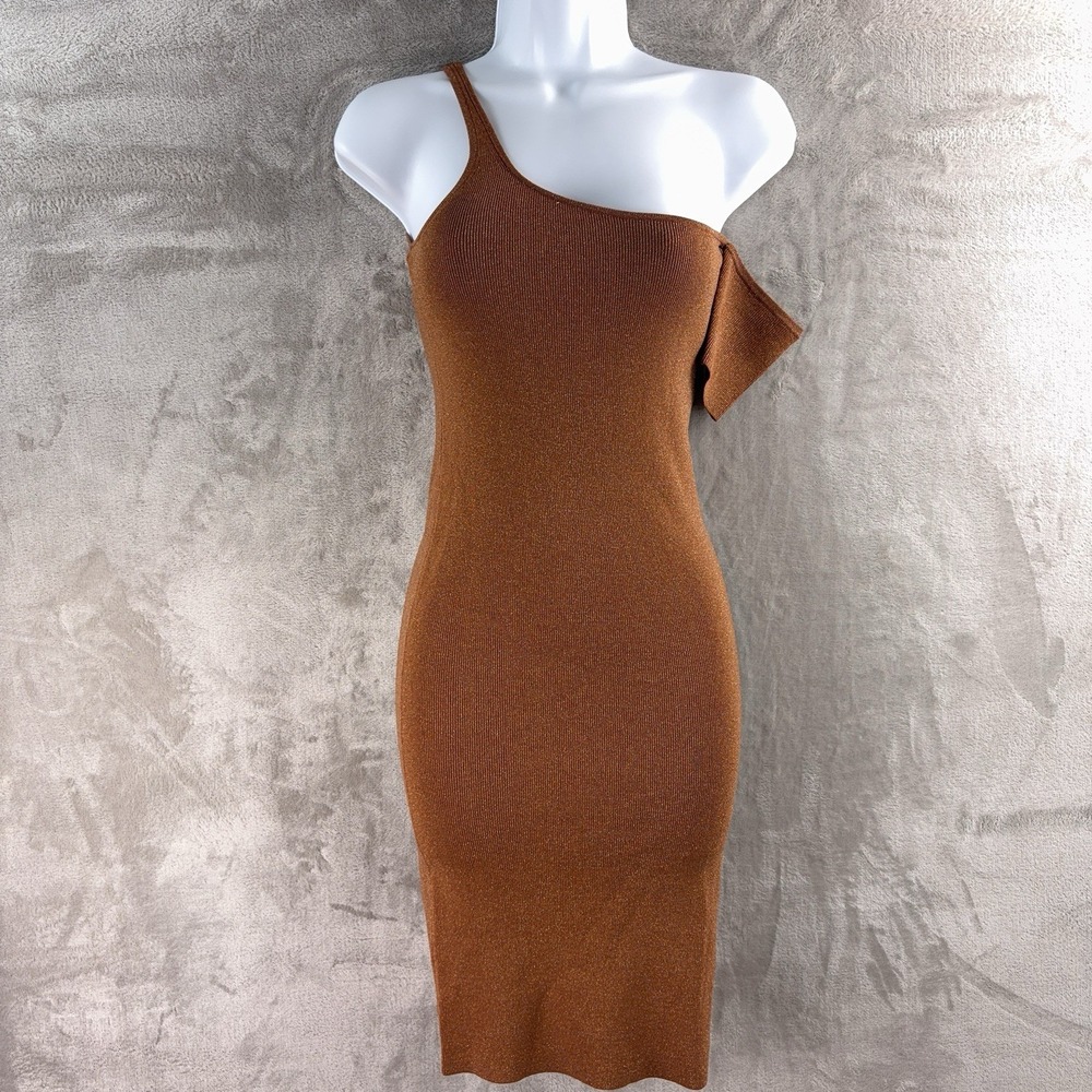 L'AGENCE One-Shoulder Midi Dress in Burnt Copper